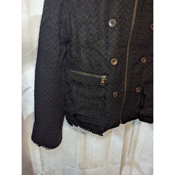 Worthington Black Tweed Zip Up Ruffled Peplum Jacket Women's Size Medium - Picture 3 of 16